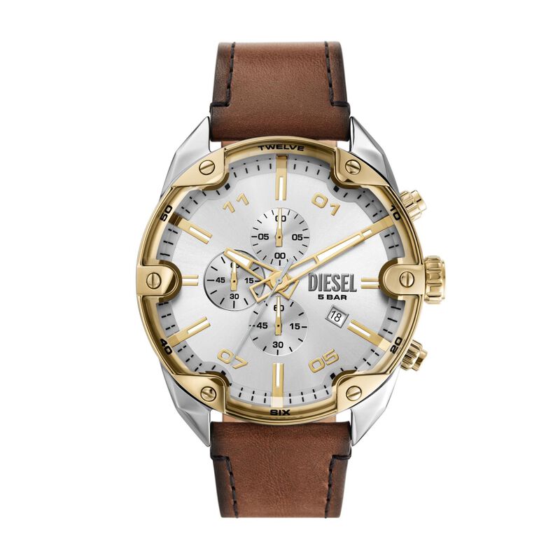 Diesel Spiked Chronograph Brown Leather Watch DZ4665 image number 0