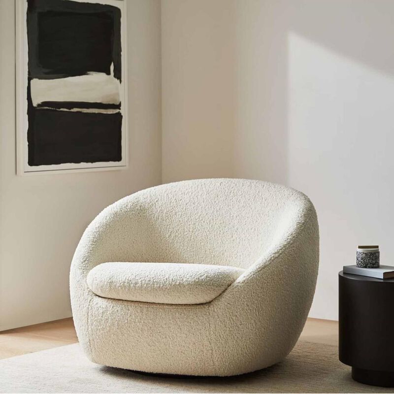 West Elm Cosy Swivel Chair Ivory image number 3