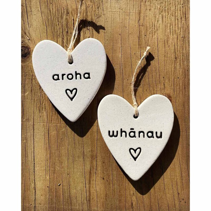 Michelle Bow Ceramics Hanging Nz Sand Heart 8cm x 9cm Whanau image number 1