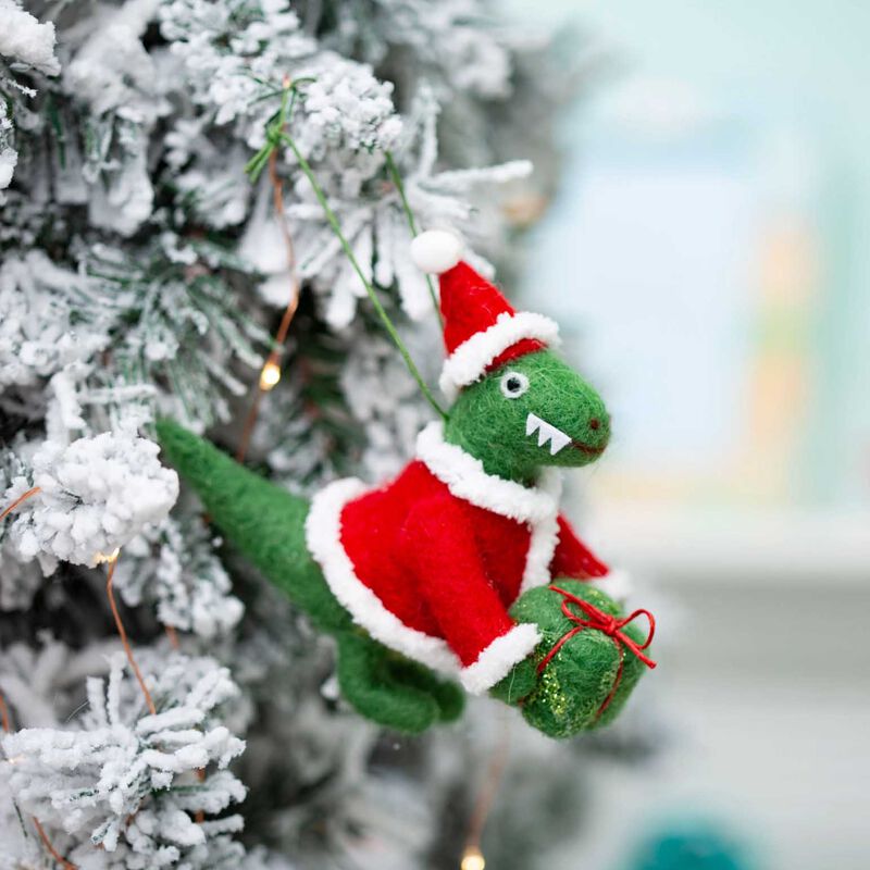 Sass & Belle Dinosaur w Christmas Tree Felt Decoration image number 1