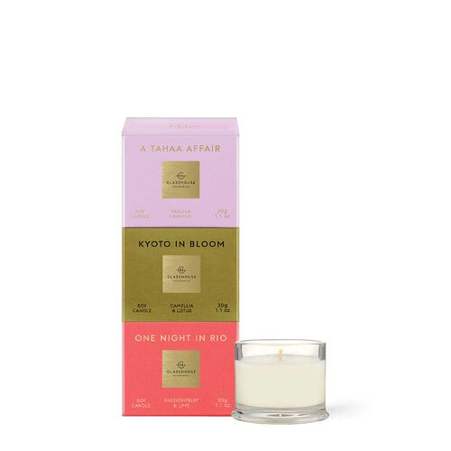 Glasshouse Fragrances 3X30G Candle Christmas Trio - Tahaa, Kyoto, Rio