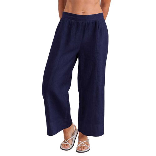 See Saw 100% Linen  7/8 Seam Detail Wide Leg Pant