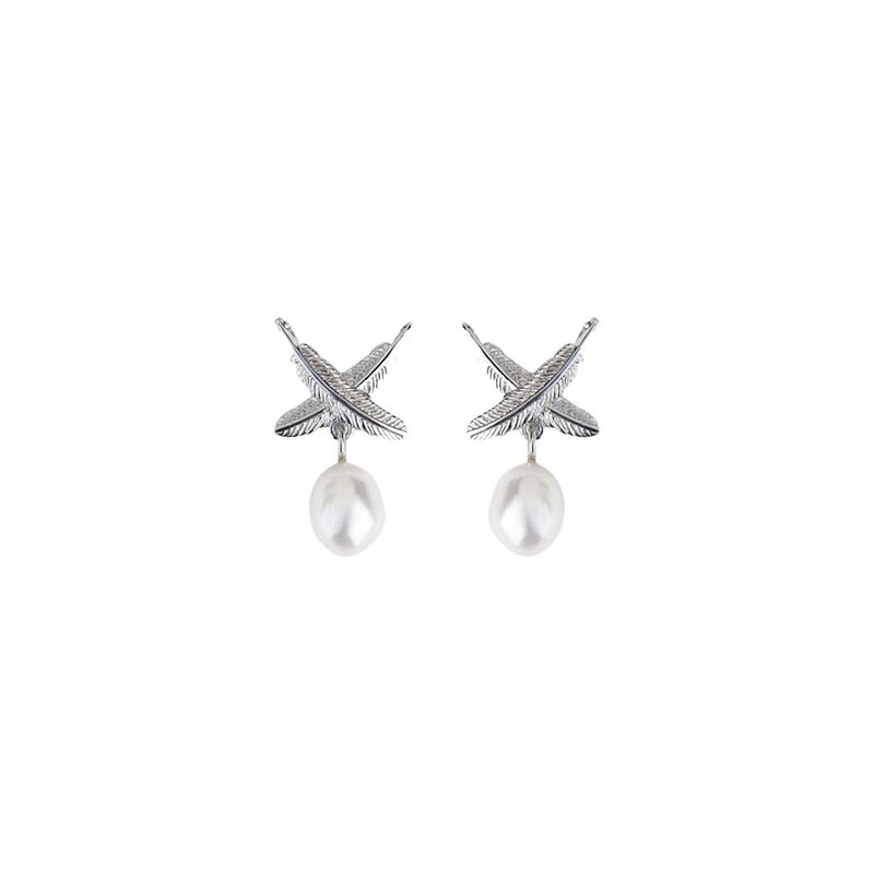 Boh Runga Feather Kiss Pearl Stud Earrings Silver image number 0