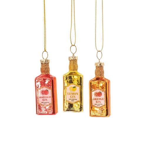 Sass & Belle Flavoured Gin Bottle Mini Bauble Set Of 3
