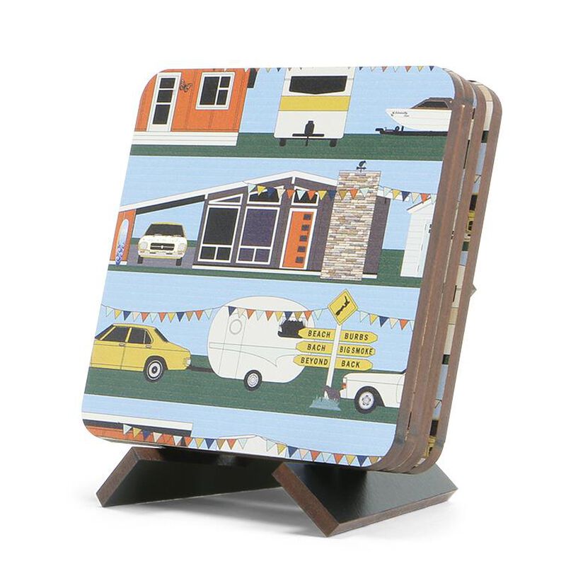 Ian Blackwell Pattern Coasters Holiday Set On Black Stand image number 1