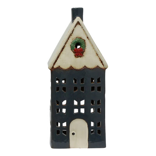 French Country Christmas Tea Light House Blue Large