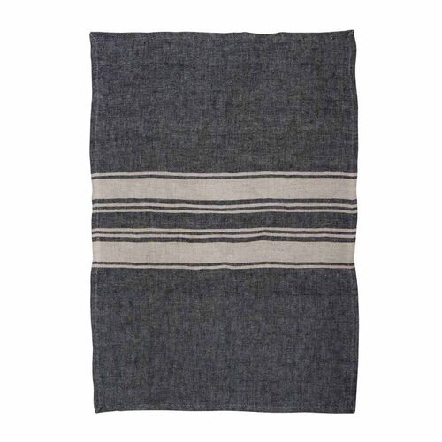 French Country Twill Tea Towel Wide Charcoal Band