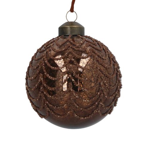 Gisela Graham Glass Ball 8cm Antique Chocolate Beaded