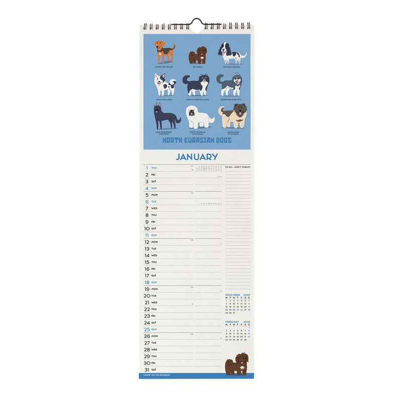 Legami Dogs Of The World 2026 Wall Calendar 16x49cm image number 1