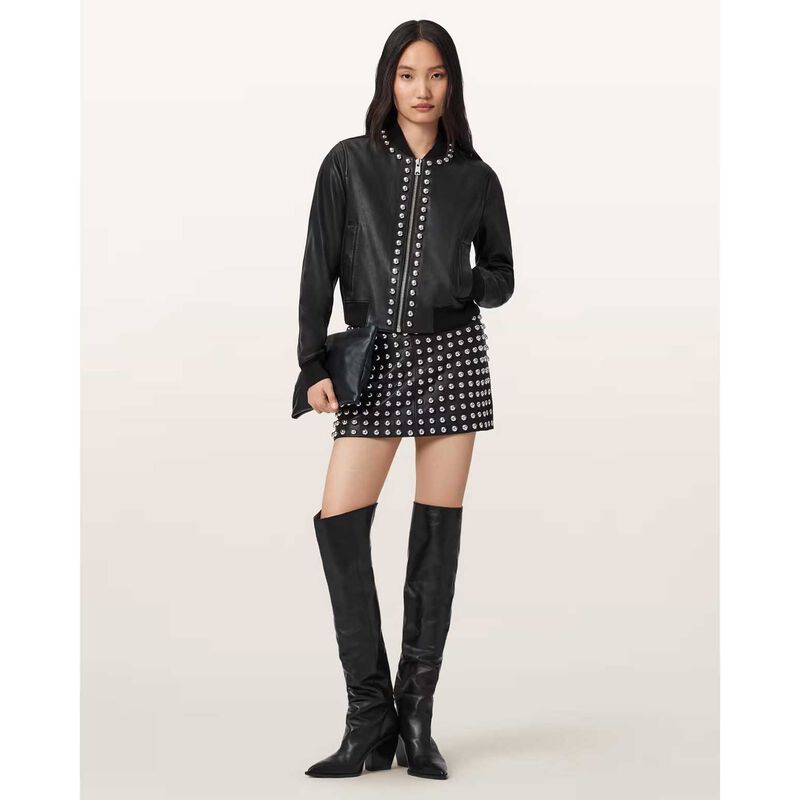 AllSaints Orten Wilder Leather Bomber Jacket image number 3