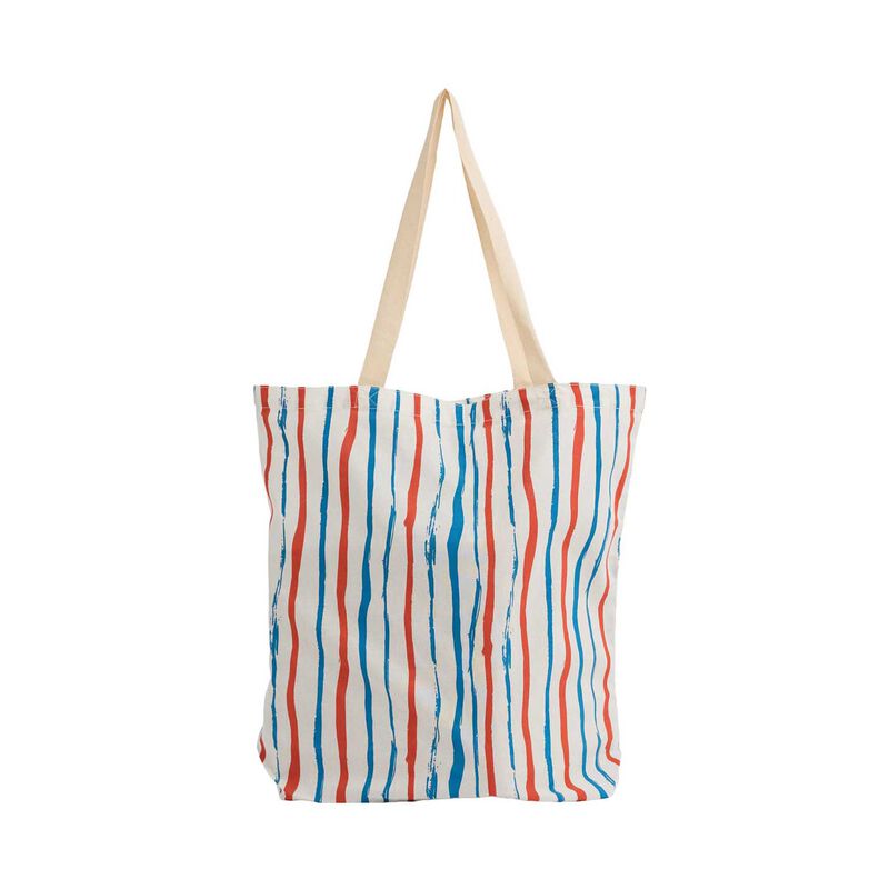 Seasalt Cornwall Foldaway Canvas Shopper Slip Mark Stripe Chalk image number 0