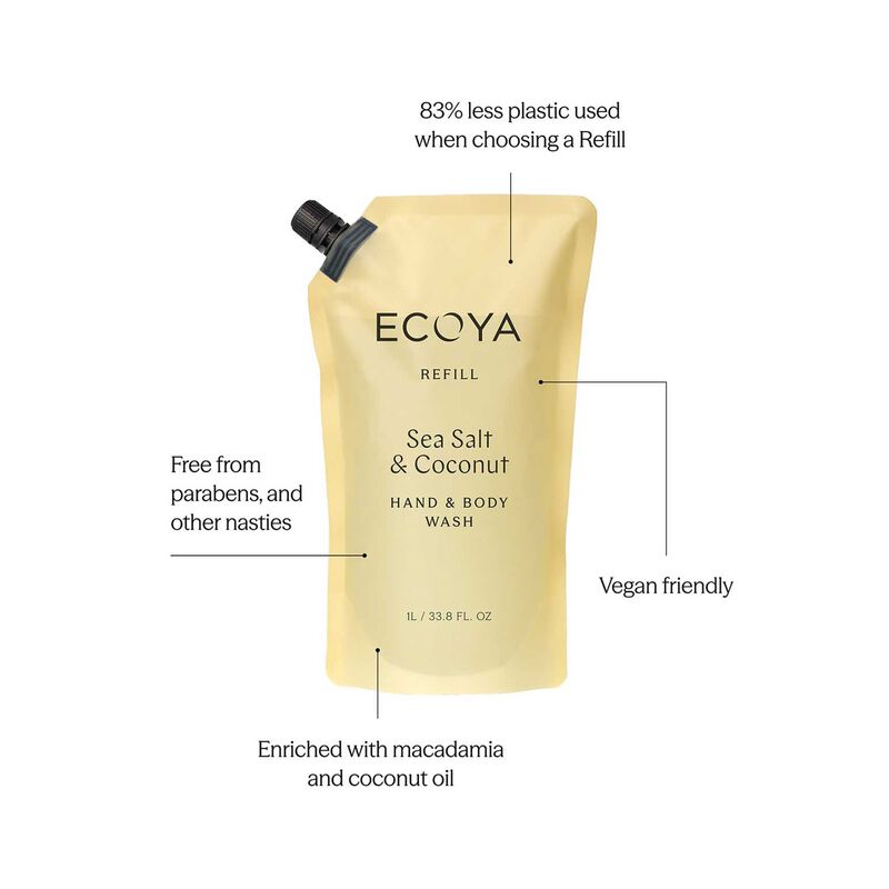 ECOYA Sea Salt & Coconut Hand & Body Wash Refill 1L image number 2