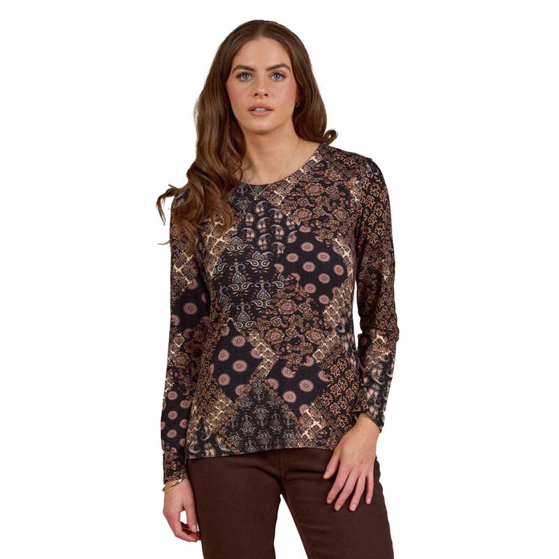 Vassalli Long Sleeve Round Neck Printed Knit Top image number 3