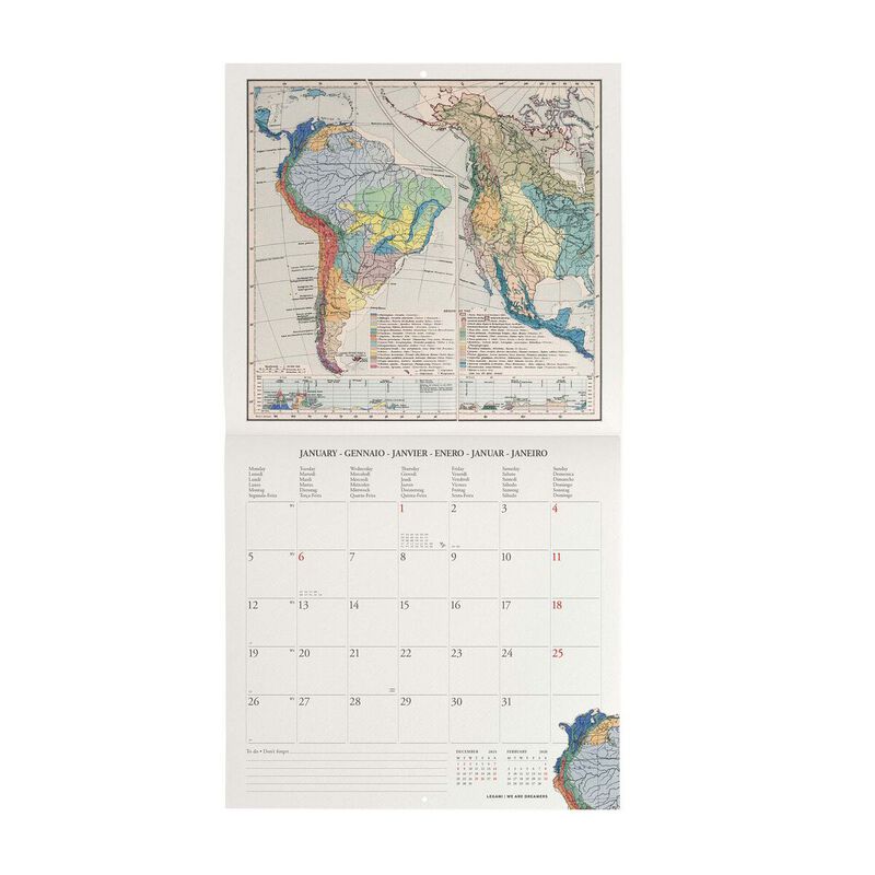 Legami Vintage Maps 2026 Wall Calendar 30x29cm image number 1