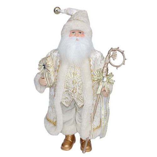Santa Traditional With Long Cream Gold Coat 18 Inch