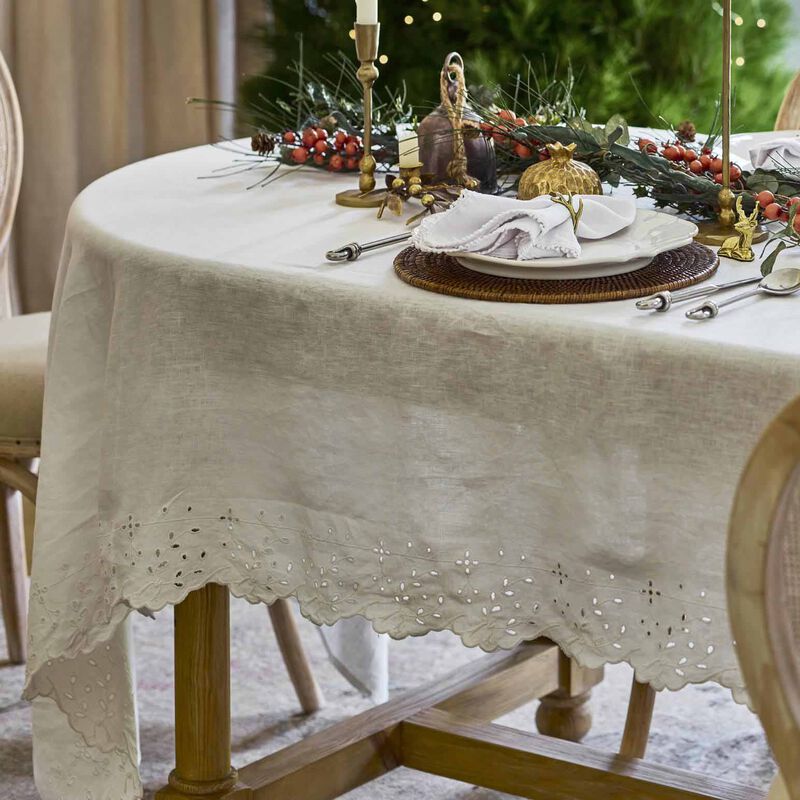 French Country Embroidered Tablecloth White Small image number 1