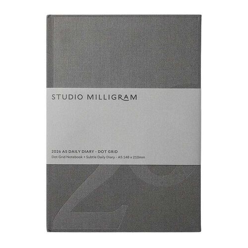 Studio Milligram A5 Charcoal Dot Grid Hard Cover Daily Diary  2026