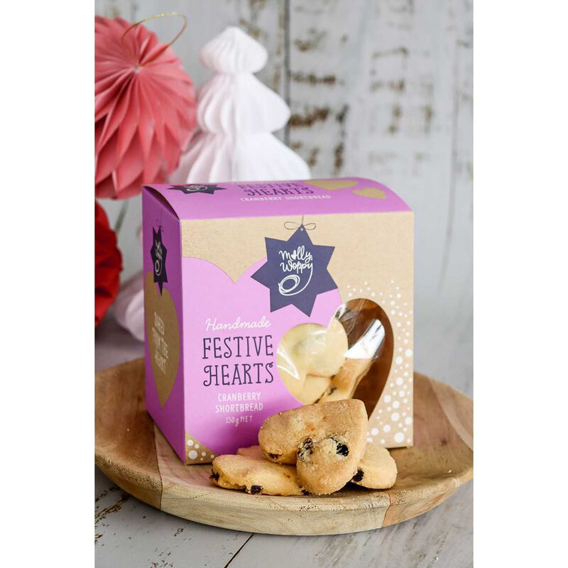 Molly Woppy Festive Cranberry Shortbread Hearts 130g image number 1