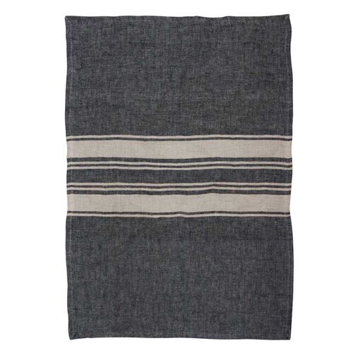 French Country Twill Tea Towel Charcoal with Narrow Natural Stripes