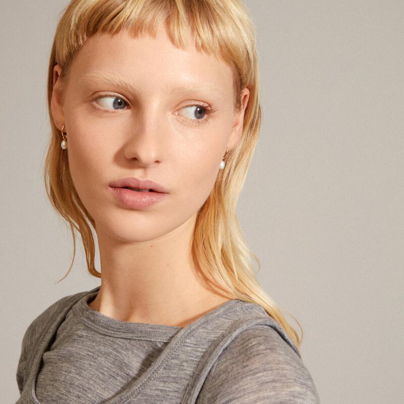 Pilgrim Berthe Recycled Pearl Hoop Earrings - Gold Plated image number 2