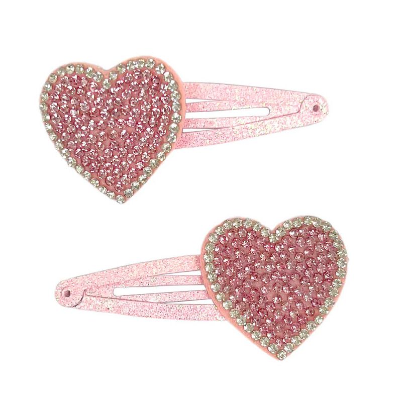 Pink Poppy Pink Rhinestone Heart Hair Clips image number 0