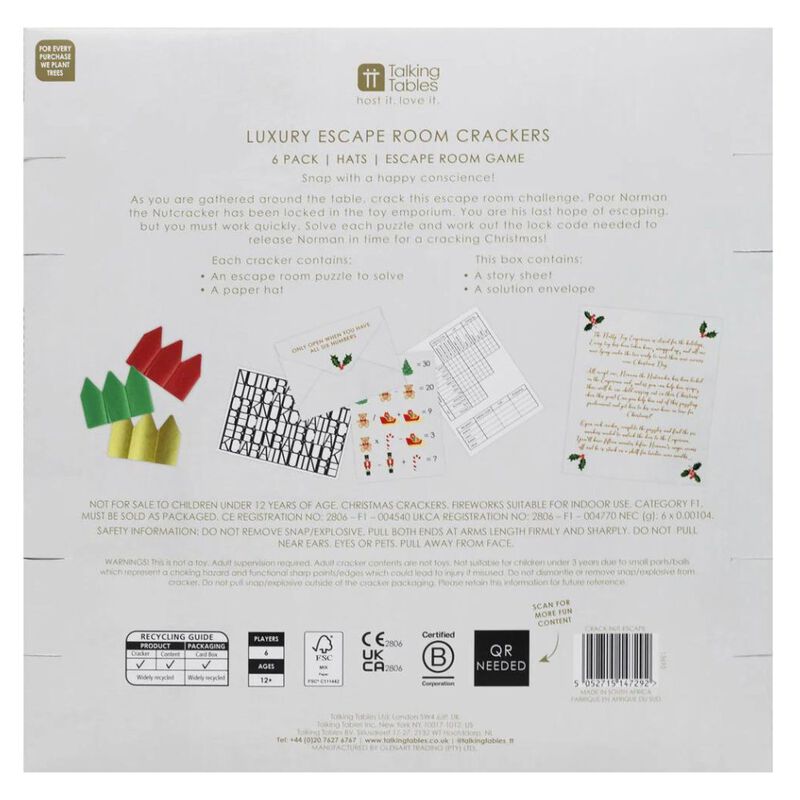 Talking Tables Luxury Crackers Escape Room 12 In. Nutcracker (6 Pack) image number 1