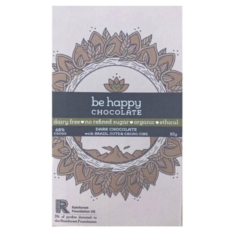 be happy Dark Brazil Nut & Cacao Nib Chocolate Bar 85g image number 0