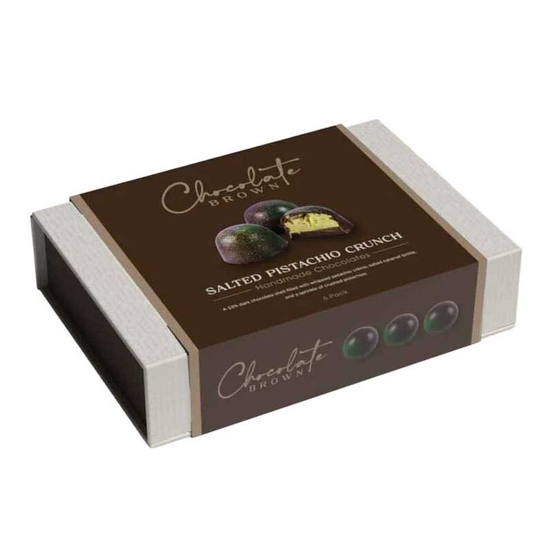 Chocolate Brown Salted Pistachio Crunch Boxed Chocolates 6-Piece image number 0