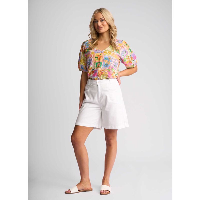 Vassalli Printed V Neck Top With Floaty Sleeve image number 2