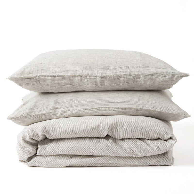 Citt&agrave; Pinstripe Linen Duvet Cover Pepper/Chalk King 245x210cm image number 0