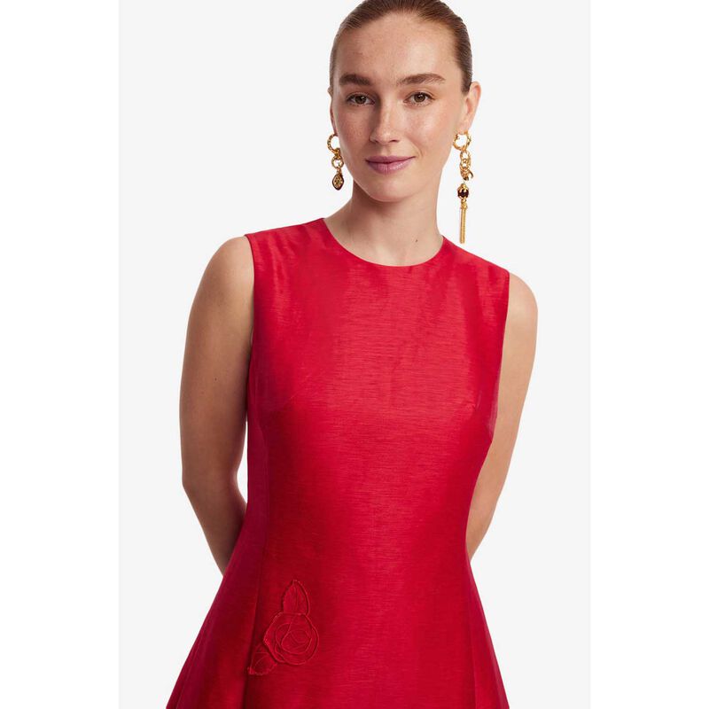 LEO LIN Cleo Applique Sleeveless Midi Dress - Scarlet image number 3