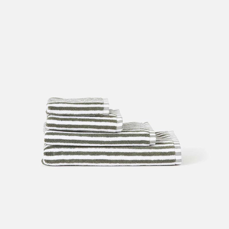 Città Wide Stripe Cotton Hand Towel Olive/White  - 45x75cm image number 1