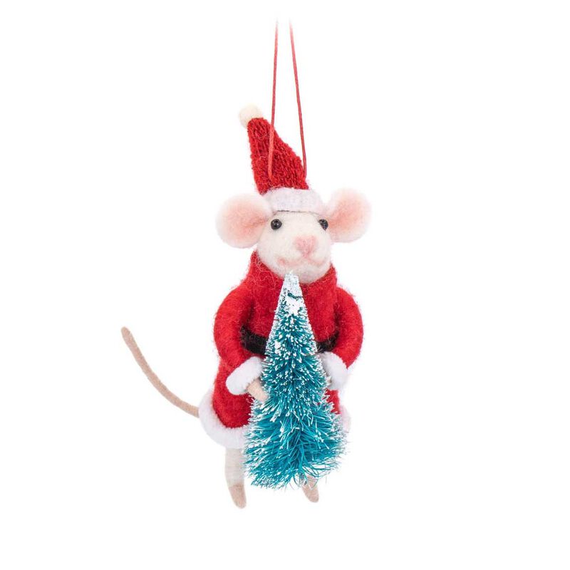 Sass & Belle Santa Mouse w Tree Felt Decoration image number 0