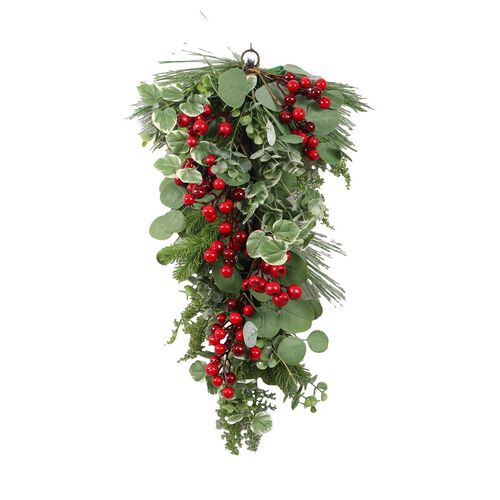 Teardrop Red Berry Eucalyptus & Mixed Leaf 26 Inch