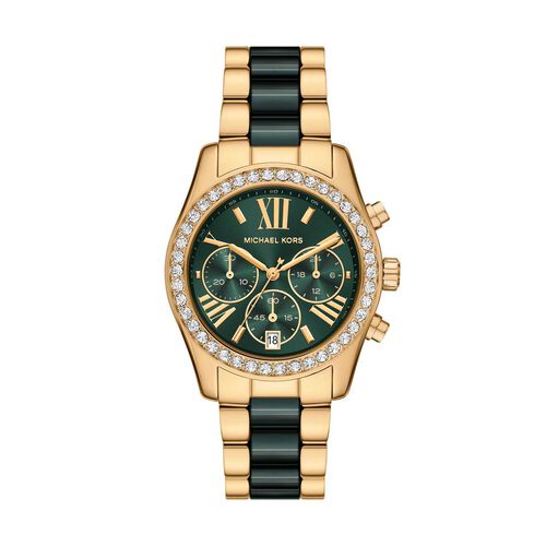 Michael Kors Lexington Chronograph Green Ceramic And Gold-Tone SS Watch