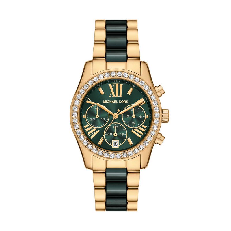 Michael Kors Lexington Chronograph Green Ceramic And Gold-Tone SS Watch image number 0