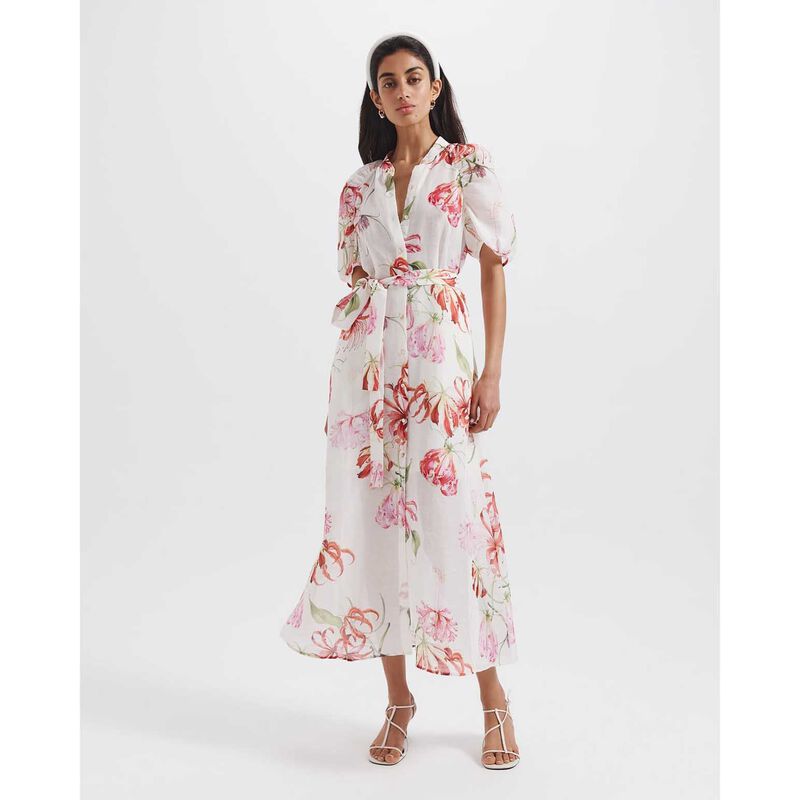 SABA Mariposa Silk Linen Midi Dress image number 3