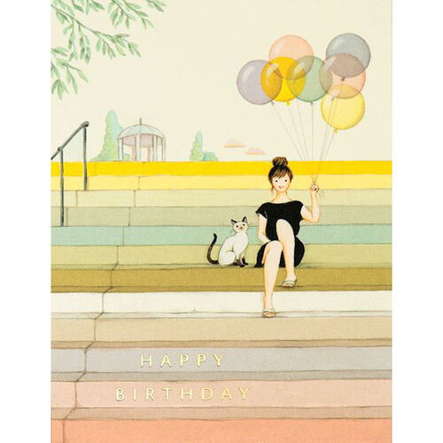 Vevoke Foil Card Girl On Stairs Birthday