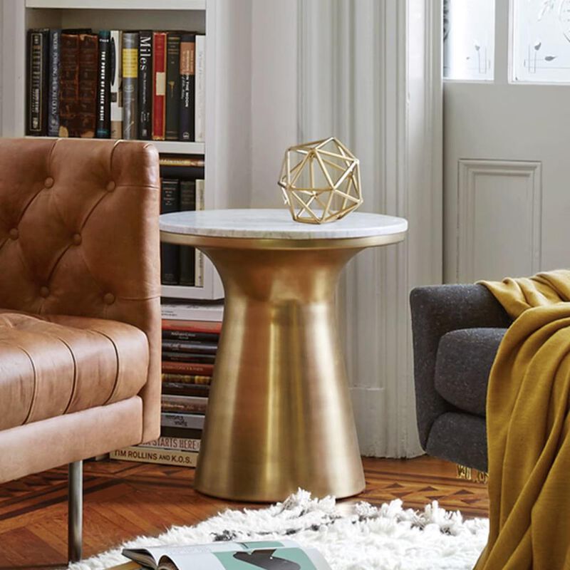 West Elm Marble Topped Pedestal Side Table image number 2