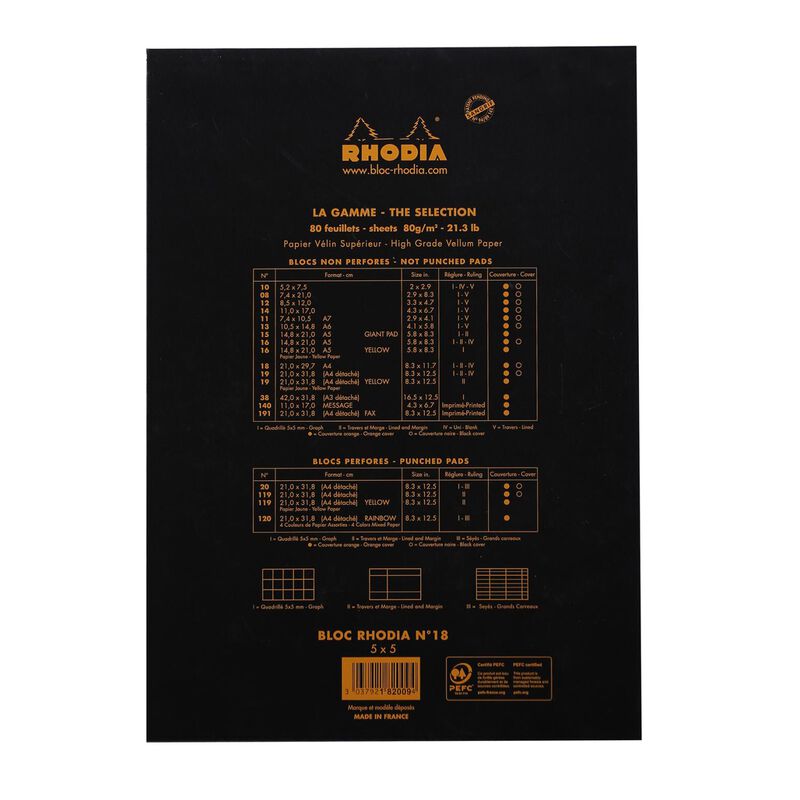 Rhodia Bloc Pad No. 18 A4 Grid Black image number 1