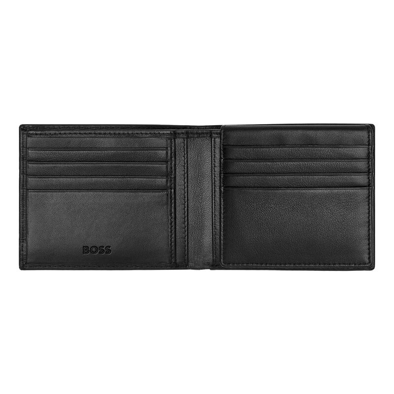 BOSS Leather Trifold Wallet With Flap Iconic Black image number 2