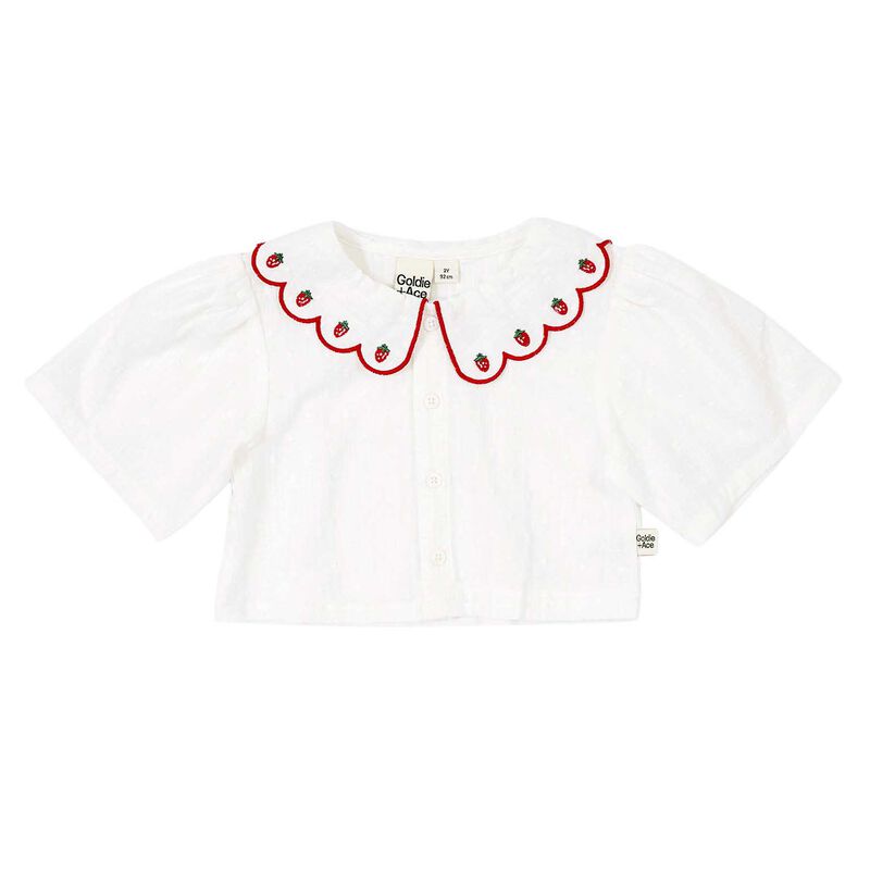 Goldie + Ace Scallop Collar Strawberry Cropped Blouse 3-5Y image number 0