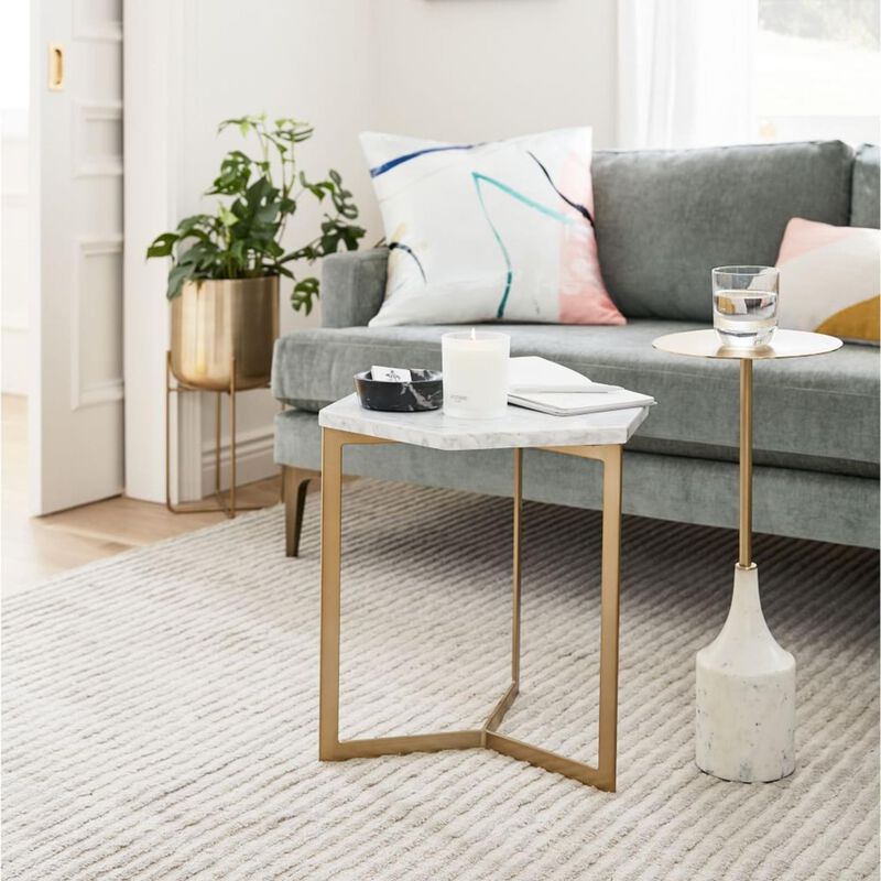 West Elm Hudson Collection Drink Table Antique Brass White Marble image number 3