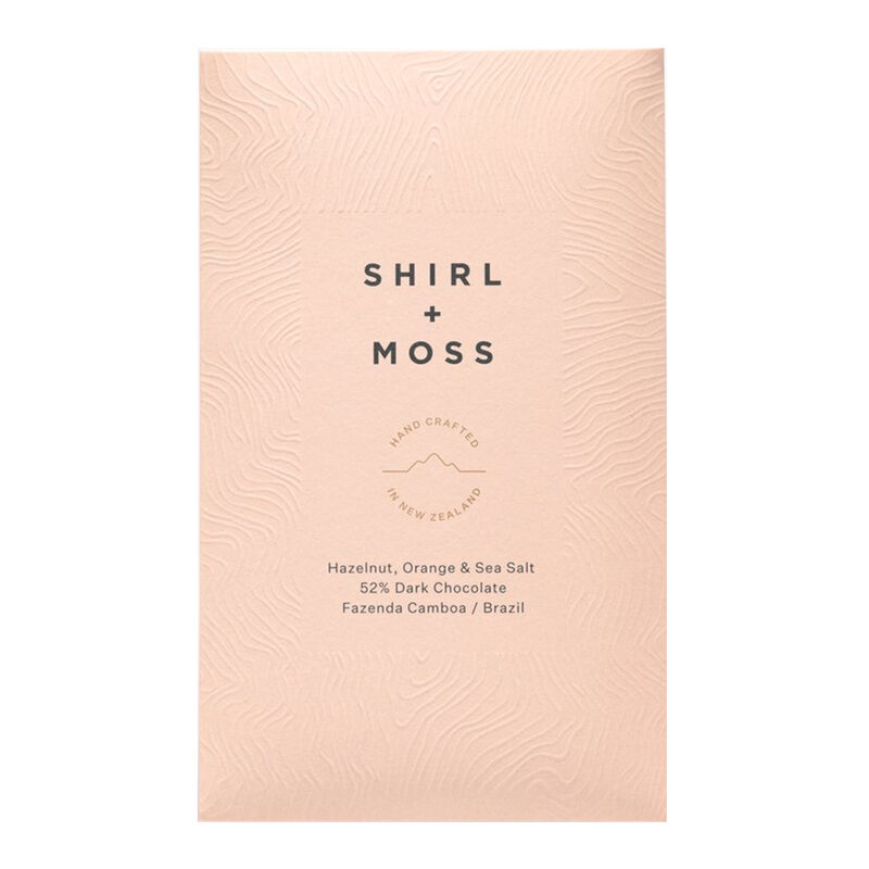 Shirl + Moss Hazelnut, Orange + Sea Salt 52% Dark Chocolate Bar 80G image number 0