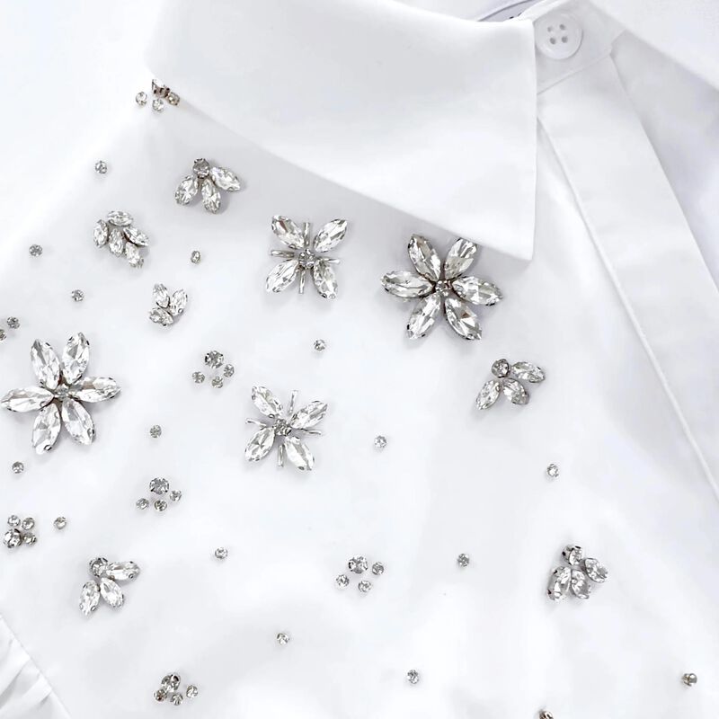 Self Portrait White Cotton Embellished Top image number 2