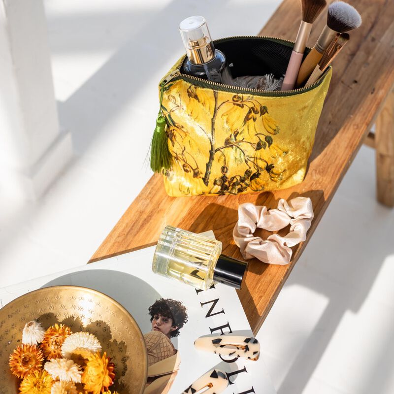 Vintage Botanical Kowhai Velvet Cosmetic Bag image number 1