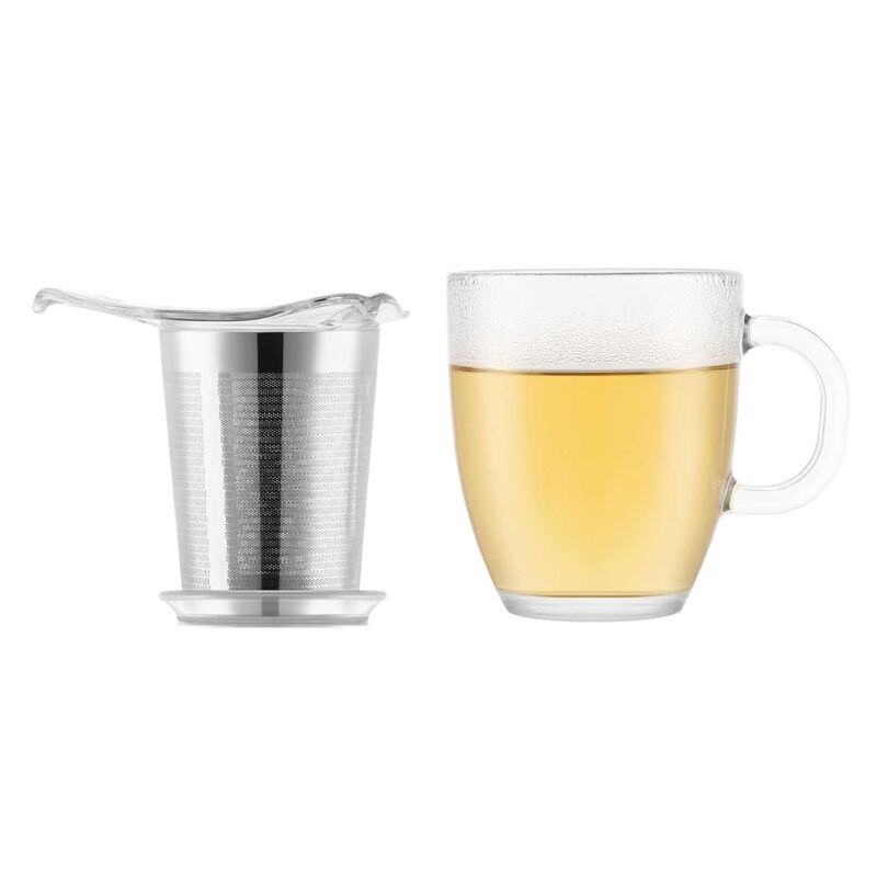 Bodum Yo-Yo Set Mug Glass And Tea Strainer 0.35L 12oz S/S - Chrome image number 0