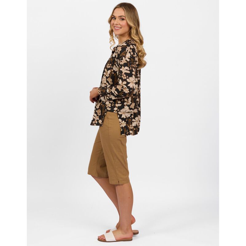 Vassalli Printed Long Sleeve Chinese Collar Shirt With Side Hem Insert image number 2