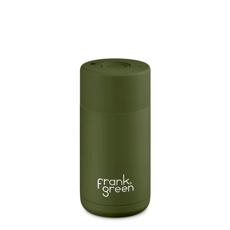frank green 12oz Ceramic Cup with Push Button Lid Khaki image number 0