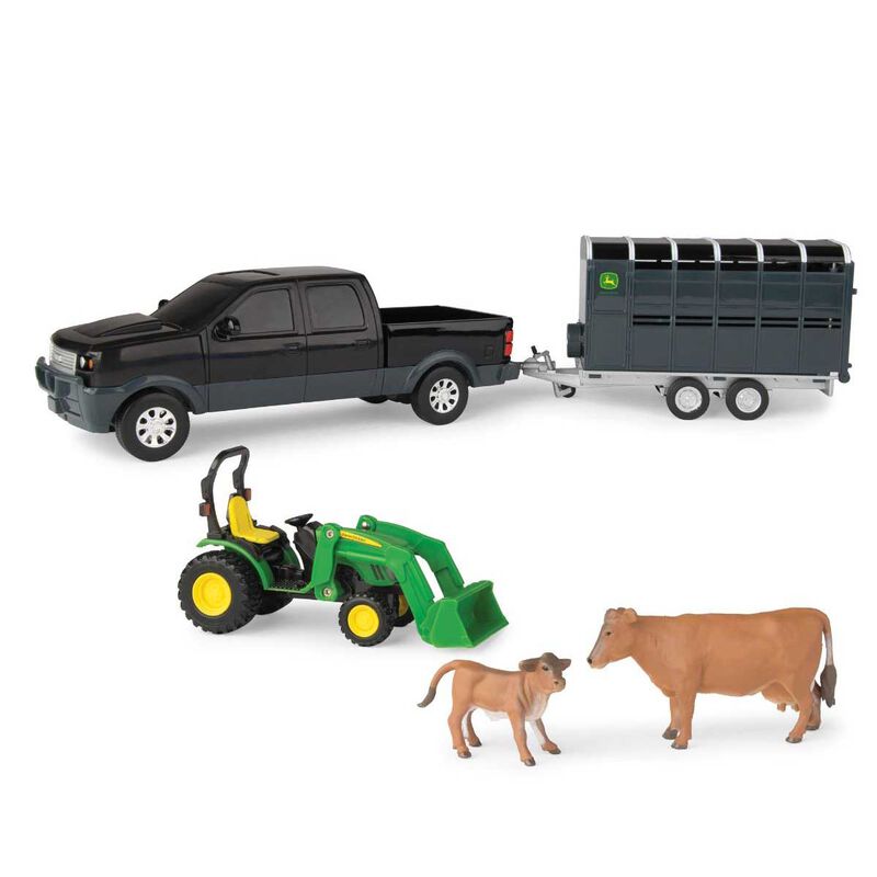 John Deere 1:32 Pickup and Livestock Trailer Set - Assorted image number 1